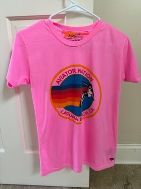 Aviator Nation Kids Hot Pink Laguna Beach Retro Wave Tee, Size 14